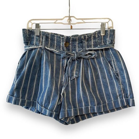 American Eagle Outfitters Striped Cotton Paperbag Shorts Blue White 8 - Picture 2 of 9